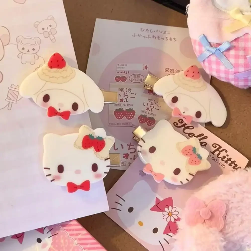 

kawaii MINISO Sanrio HelloKitty Melody White Strawberry Cake Hairpin cute Duckbill clip Hair accessories Children hair clip gift