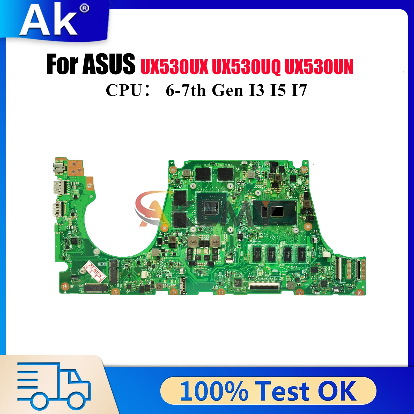 

UX530UQ Laptop Motherboard For ASUS ZenBook RX530U UX530U UX530UR U5100U UX530UX UX530UN BX530U UX530UQ Mainboard I3 I5 I7 CPU