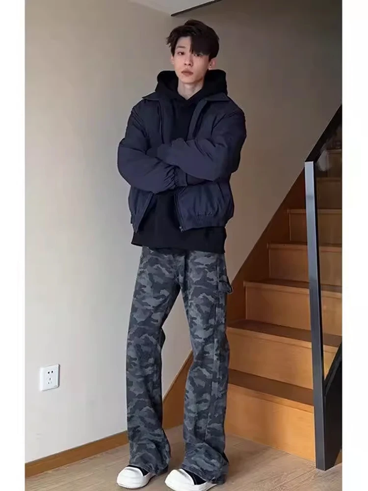 

Men's Camouflage Jeans Retro Trendy Workwear Slimming Straight Leg Bell Bot High Street Vibe Cotton Canvas Youth Faion