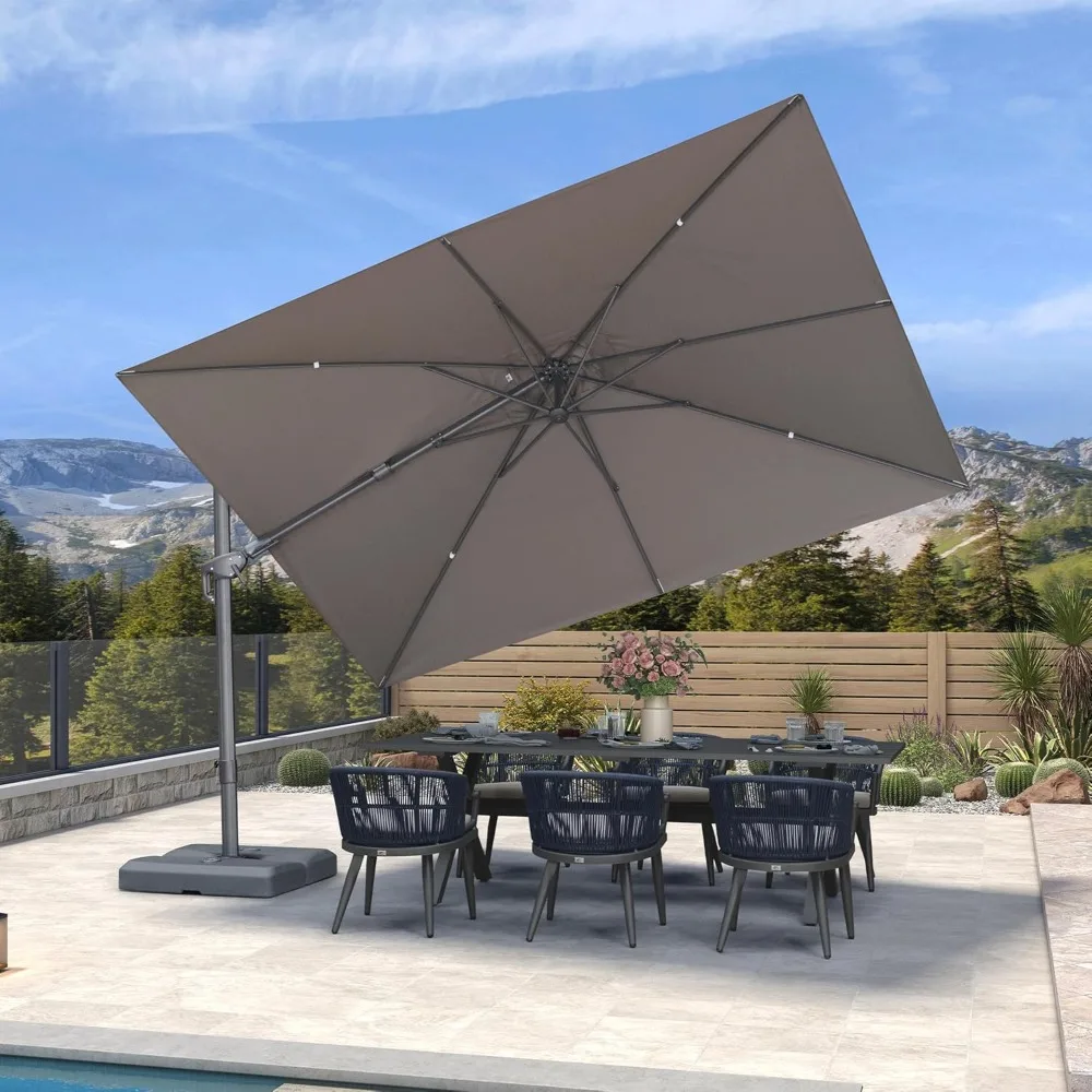 

ФИОЛЕТОВЫЙ LEAF 10 x 6,5 футов, левый и правый наклонный зонт для уличного патио, поворотный смещенный консольный сверхмощный прямоугольный алюминиевый зонт