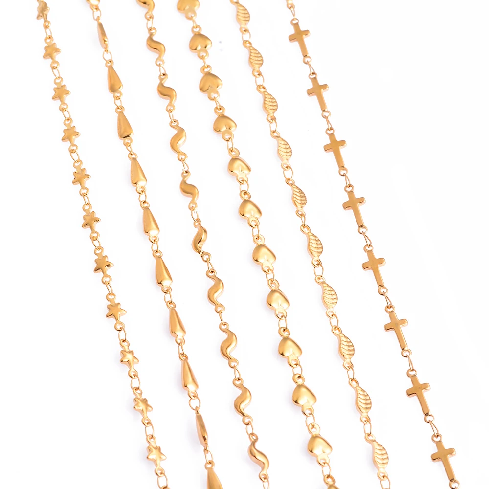 1Pc Length 18cm-100cm Stainless Steel Handmade Heart Link Chain Necklaces Bracelet For Women Heart Cross Bracelet Jewelry