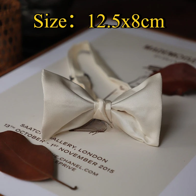 Handmade French Retro Mid‑Century Solid Color Fake Hand‑Tied Bow Tie, Elegant Suit Accessory In White And Burgundy For Wedding