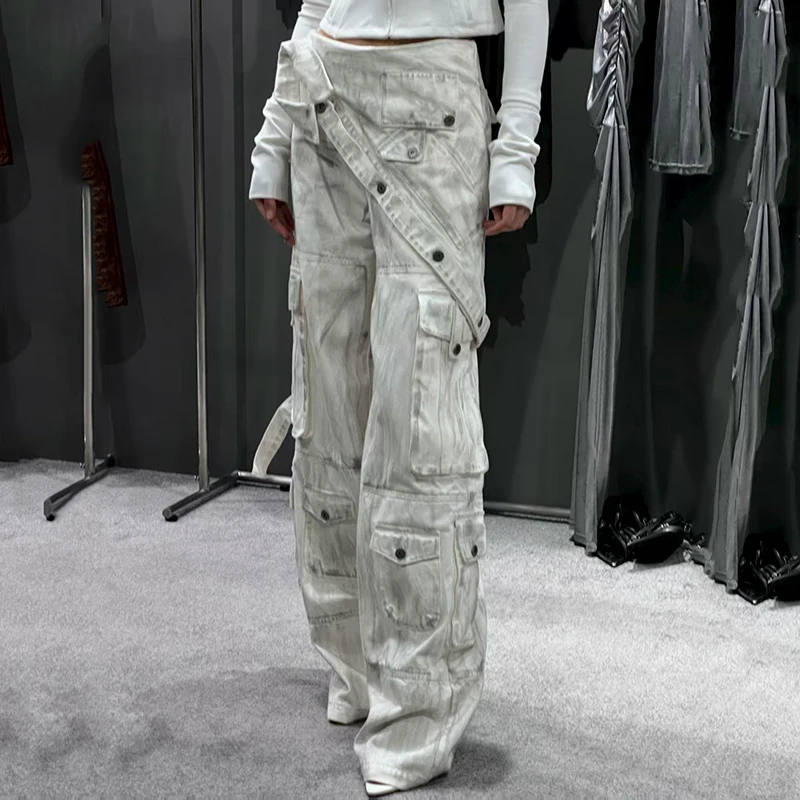 

Женские джинсы в стиле пэчворк из двух частей, юбка-брюки с ручной росписью, модные широкие брюки с высокой уличностью, новые поступления