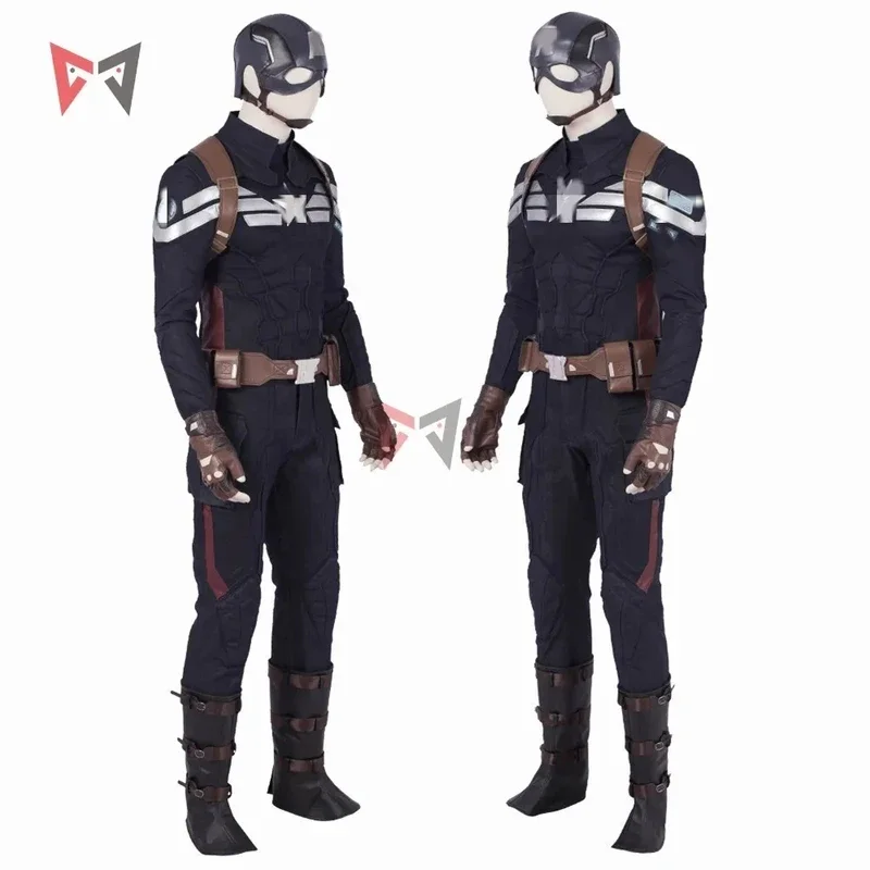 New Captaining Americang Cosplay Costume Steven Rogersing Helmet Tops Pants Belt Set For Halloween Carnival Custom Made