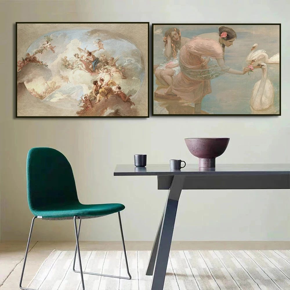 Vintage Woman Reading Scene Painting Gallery Bird Canvas Posters Antique Victorian Women Portrait Prints Country Wall Art Decor