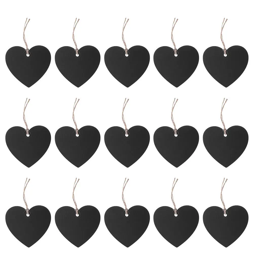 15Pcs Mini Chalkboard Sign Heart Shape Wooden Hanging Chalkboard Tags with String Double Sided for Floral Food Price Labels