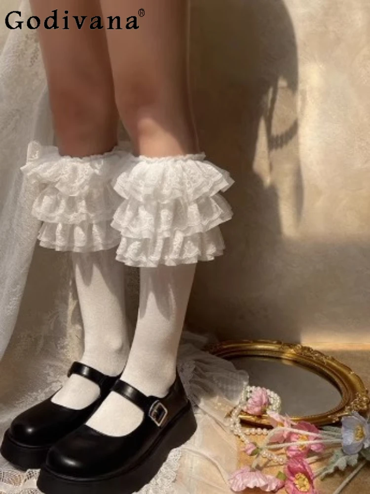 

Japanese Gothic Style Punk Lolita Lace Sweet Socks Spring Autumn New Versatile Age-reducing Fashion COS Cute Tube Sockses