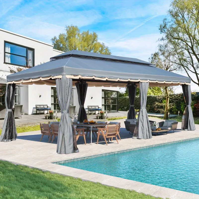 EROMMY Outdoor 10 ft x 20 ft Canopy Gazebo, Metal Gazebo with Netting and Curtains for Garden, Patio, Party Canopy, Gray view 6
