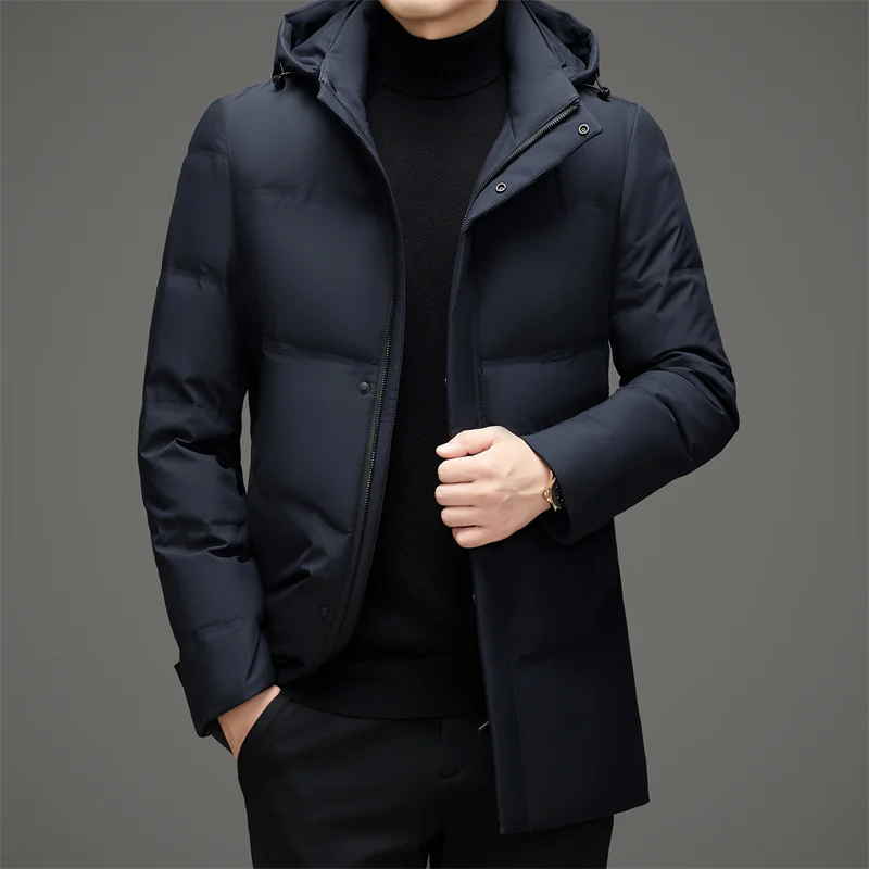 YEAE Long Down Jacket Graphene Inside Heated Jacket Men Removable Hat Designer Clothes Men Jackets Man 2024 Winter Man Coats