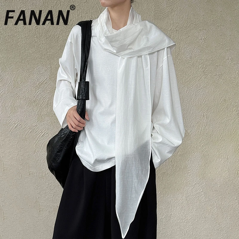 

FANAN Fashion Designer Scarf Collar Pullover Shirts For Women Long Sleeve Solid Temperament Blouses Female Tops 2025 Autumn New
