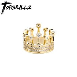 TOPGRILLZ Newest Iced Out Crown Rings High Quality Micro Paved AAA Cubic Zirconia Ring Wedding Band Engagement Bridal Jewelry