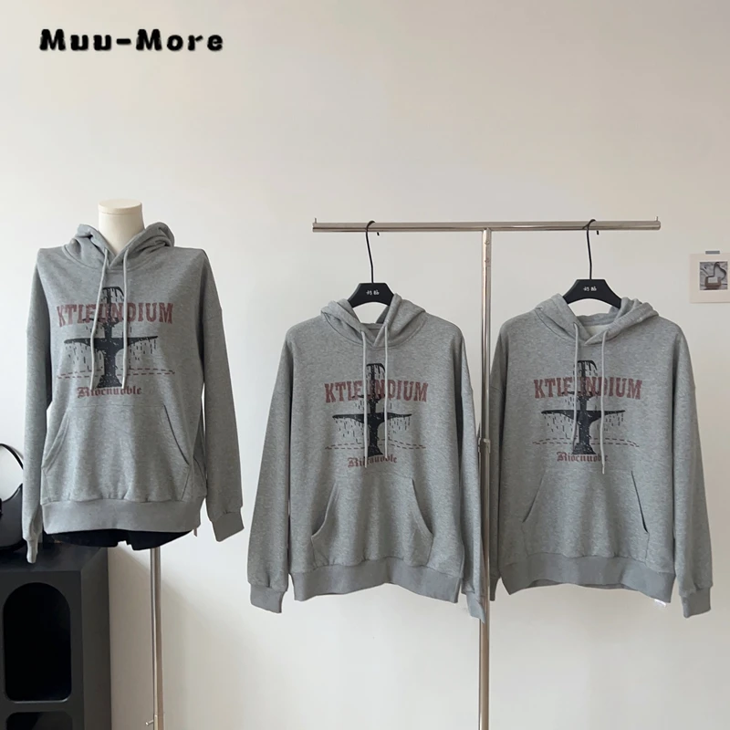 Retro Letter Graphic Cotton Hoodies Women Winter Y2k Streetwear Warm Pullover Tops Ladies Casual Vintage Hooded Sweatshirts