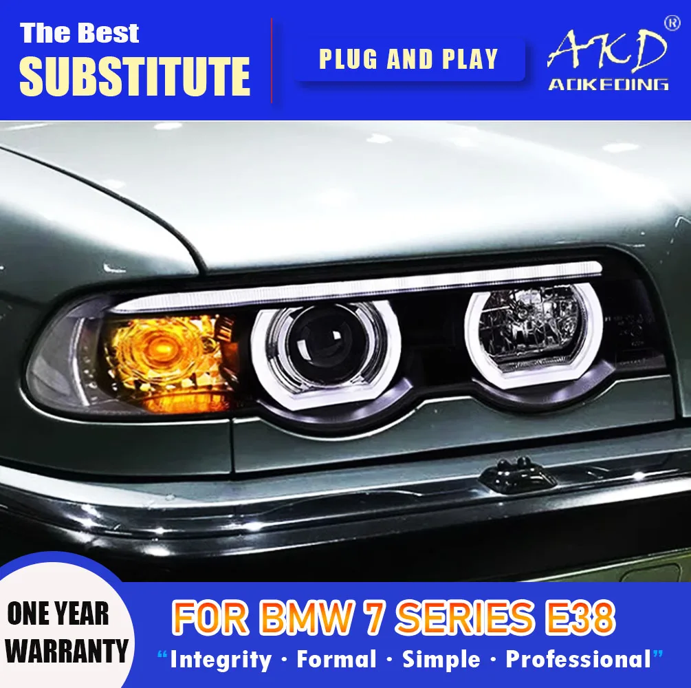 

AKD Head Lamp for BMW 7 Series E38 LED Headlight 1998-2002 Headlights 7 Series DRL Turn Signal High Beam Angel Eye Projector