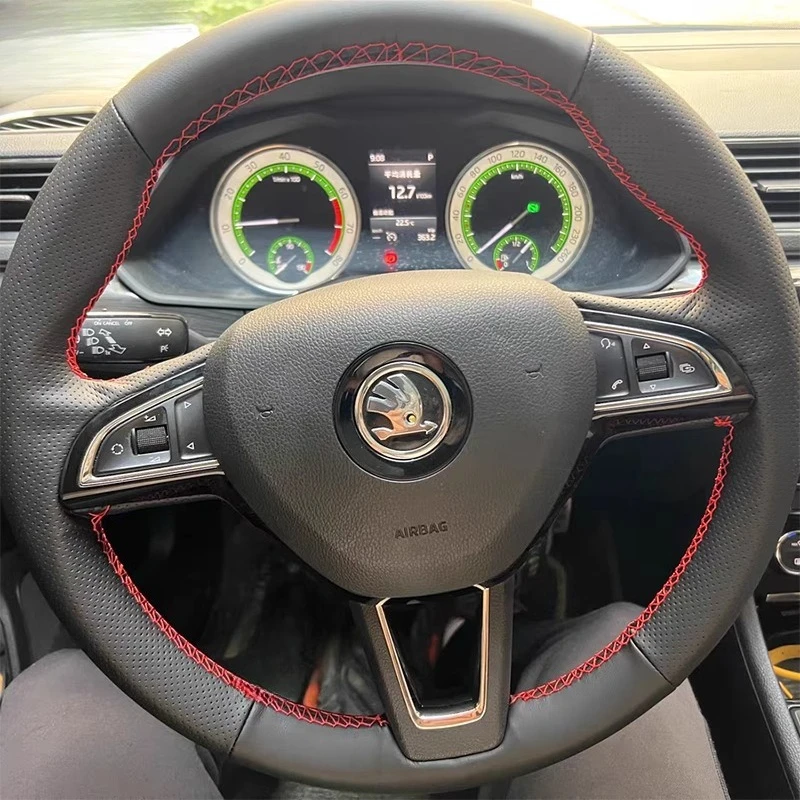 

Hand Stitched black non-slip Genuine Leather Car Steering Wheel Cover for Skoda Yeti 2014-2016 Rapid 2015 Auto Parts