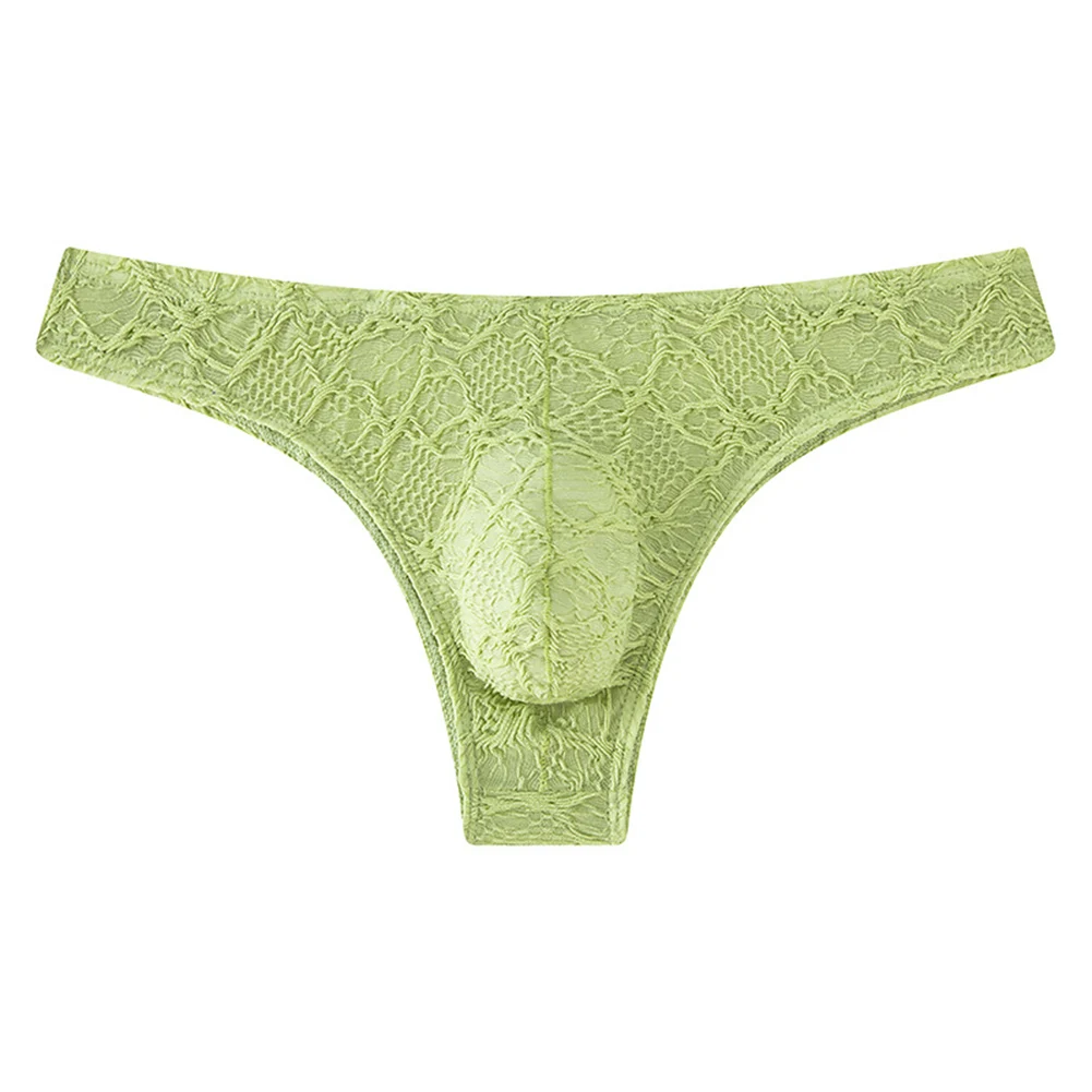 Mens Floral Lace See Through Thong Panties Sexy U Convex Breathable  Half-covered Butt High Stretchy Lingerie Briefs Panties