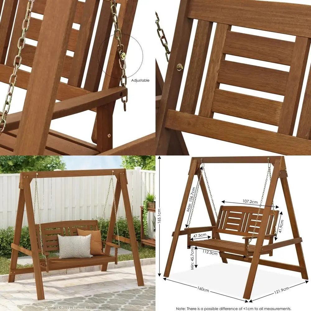 

2 Seater Natural Hardwood Outdoor Swing with Stand for Patio and Garden