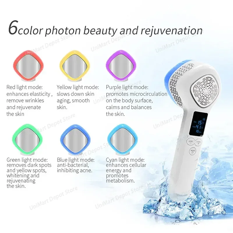Facial Beauty Device 6 Color LED Photon Skin Care Face Lifting Tighten Wrinkle Removal Hot Cold Compress Skin Rejuvenation