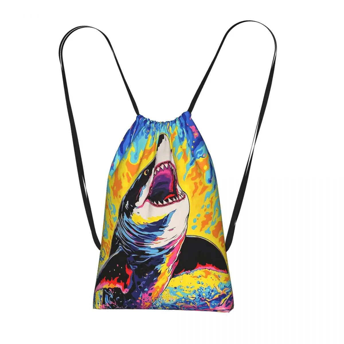 Rainbow Shark Pattern Backpacks Multi-function Drawstring Bags Sports Bag Book Bags for Man Woman Students