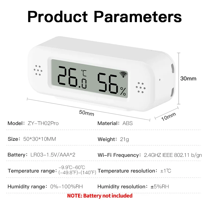 Tuya-Capteur de température et d'humidité WiFi pour Smart Home, Therye.com, hygromètre, alarme à distance, fonctionne avec Google Home, Yandex Alexa