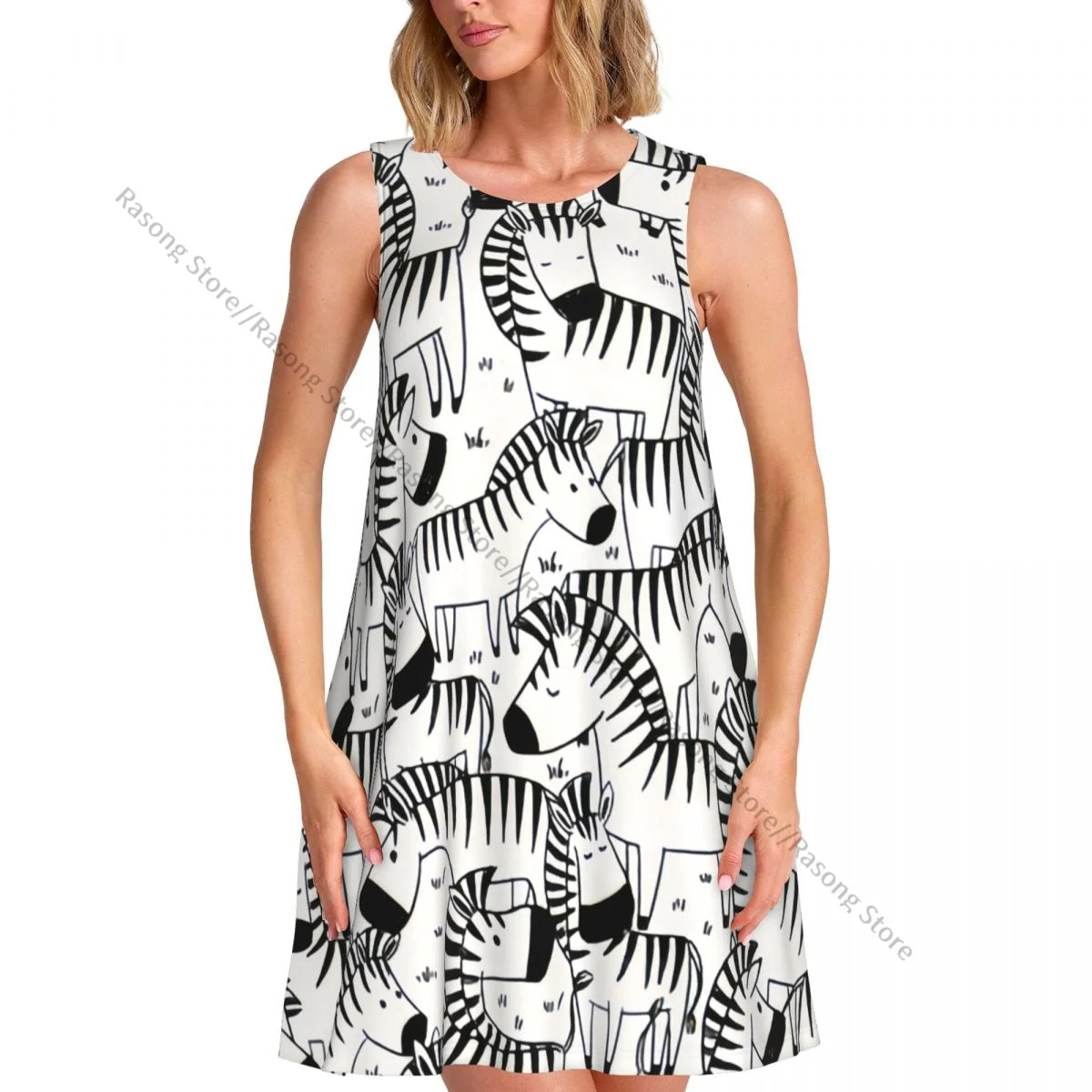 Women's Dress Funny Zebras Pattern Summer Casual T Shirt Beach Cover up Tank Dress