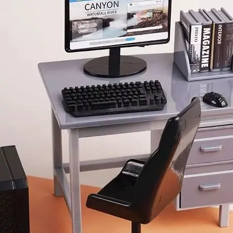 

1 Set 1/12 Dollhouse Miniature Computer Keyboard Desk Chair Kit Home Study Room Furniture Decor Micro Scene Props
