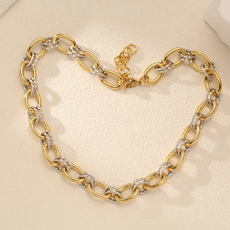 EILIECK 316L Edelstahl Zweifarbiges Ovales Halsketten-Armband-Set für Damen Hip-Hop Punk Twisted Halskette Schmuck Geschenk – Detail 13