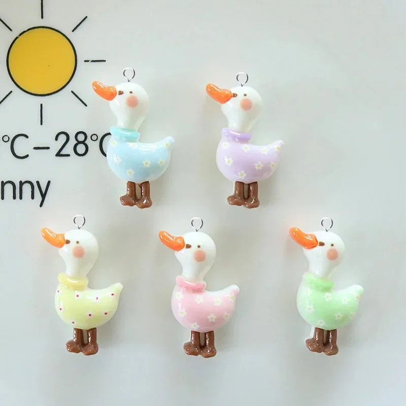 10Pcs Cute Apron Duck Animal Pendants European Style Resin Charms Handcraft Supplies for DIY Earrings Jewelry Findings