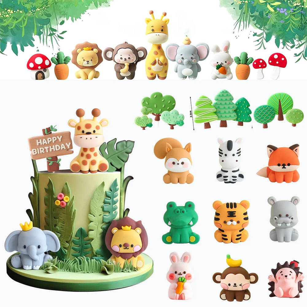 Safari Cake Topper Kids 1st Birthday Happy Party Cake Decoration Animal Lion Elephant Giraffe Gender Reveal Baby Shower Decor