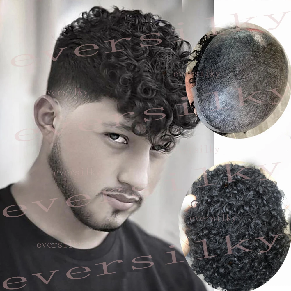 

Super Durable Skin Full PU 15mm Afro Curly African American Weave Hair Black Men Microskin Toupee 100% Human Hair Male Prosthesi