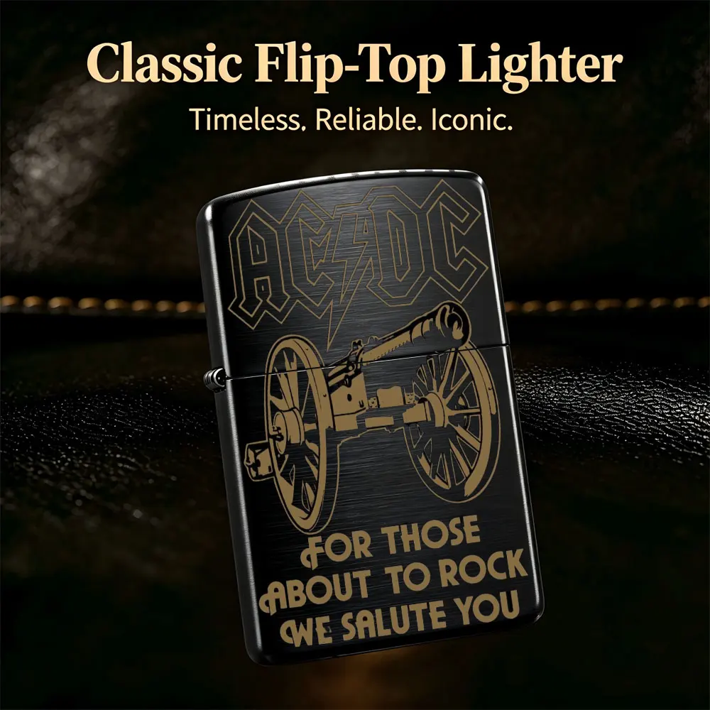 Pocket Lighter, Ac/Dc for Those about to Rock We Salute You - Flip Top Windproof Design, Metal Case, Comfortable Grip, Portable & Durable for Everyday Use