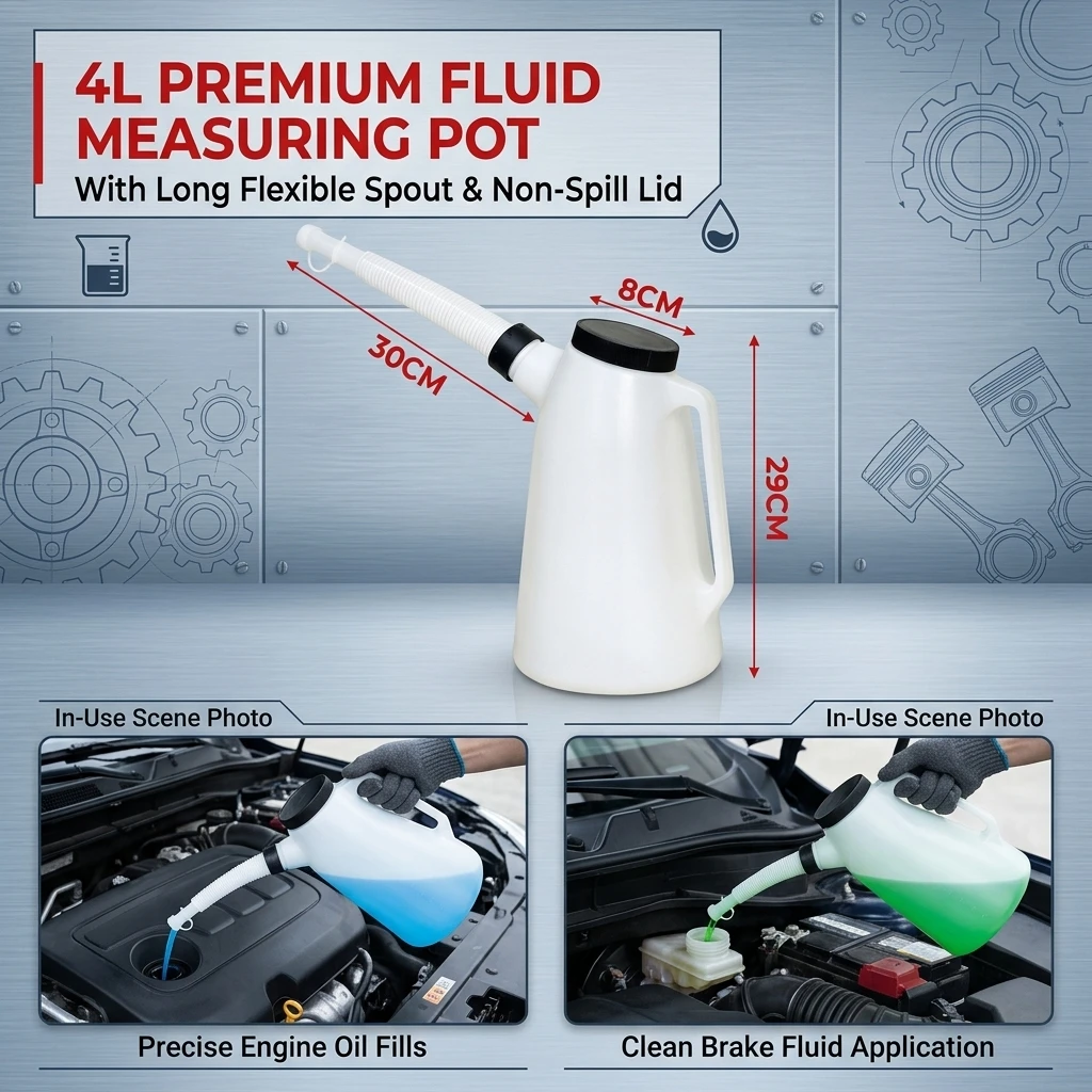 1.2L Black Plastic Oil Pot with Scale Long Spout Vehicle And Vessel Oil Filler for 4S Shop Circle (E) $ Cover