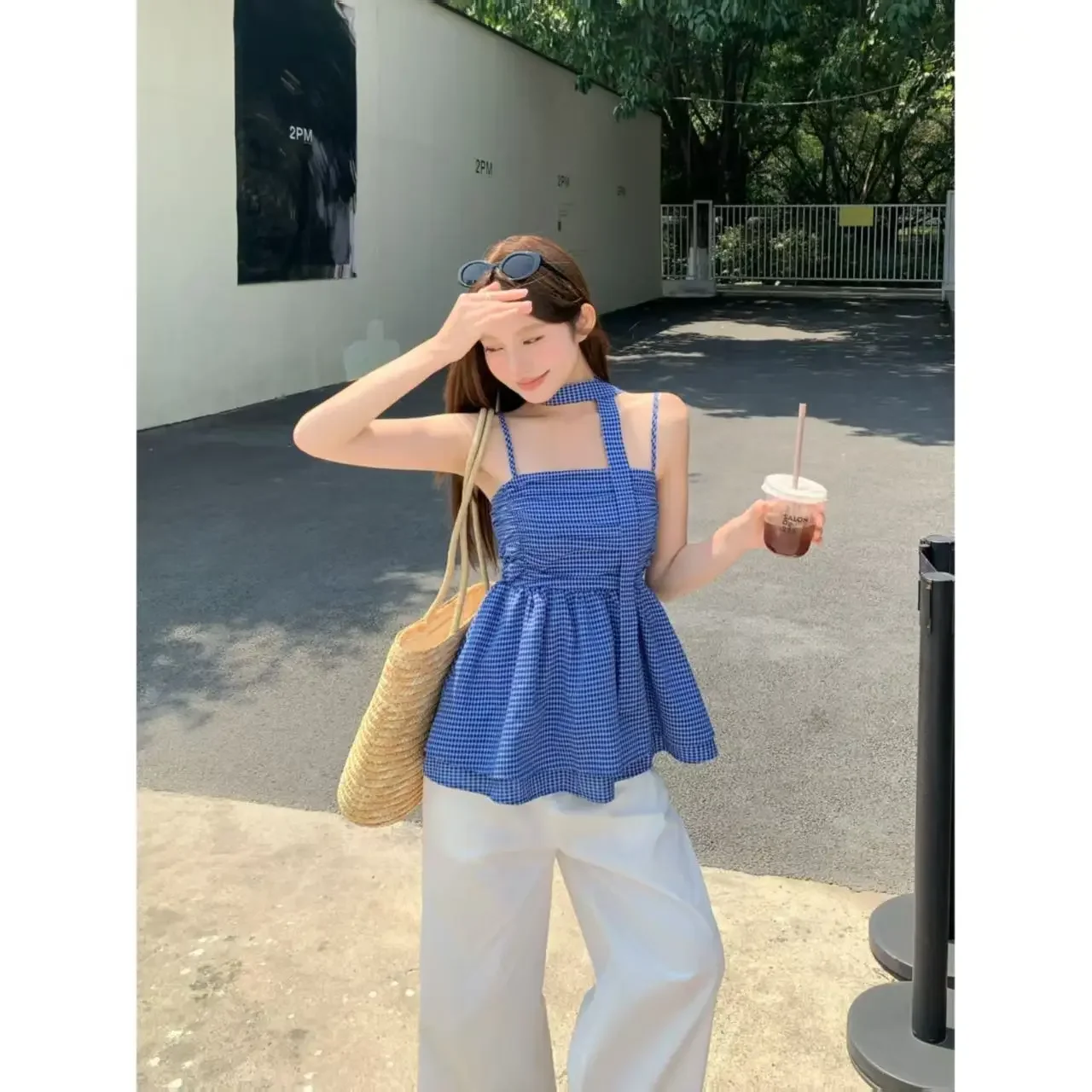 2026 Summer New Fashionable Plaid Breast Wrap New Korean Corset Camisole Sleeveless Top Tee Women Clothes All-match Pleated Slin