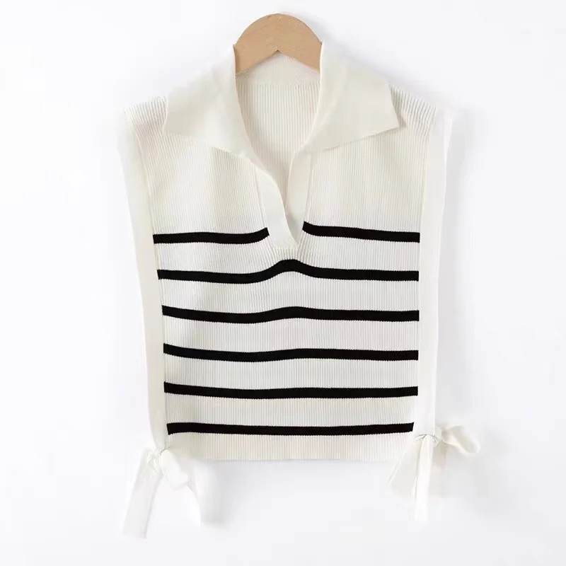 Women Striped Sweater Vest Spring 2024 Autumn New Loose Polo-Neck Knitted Sweater Sleeveless Warm Vest Pullover Tops Outerwear