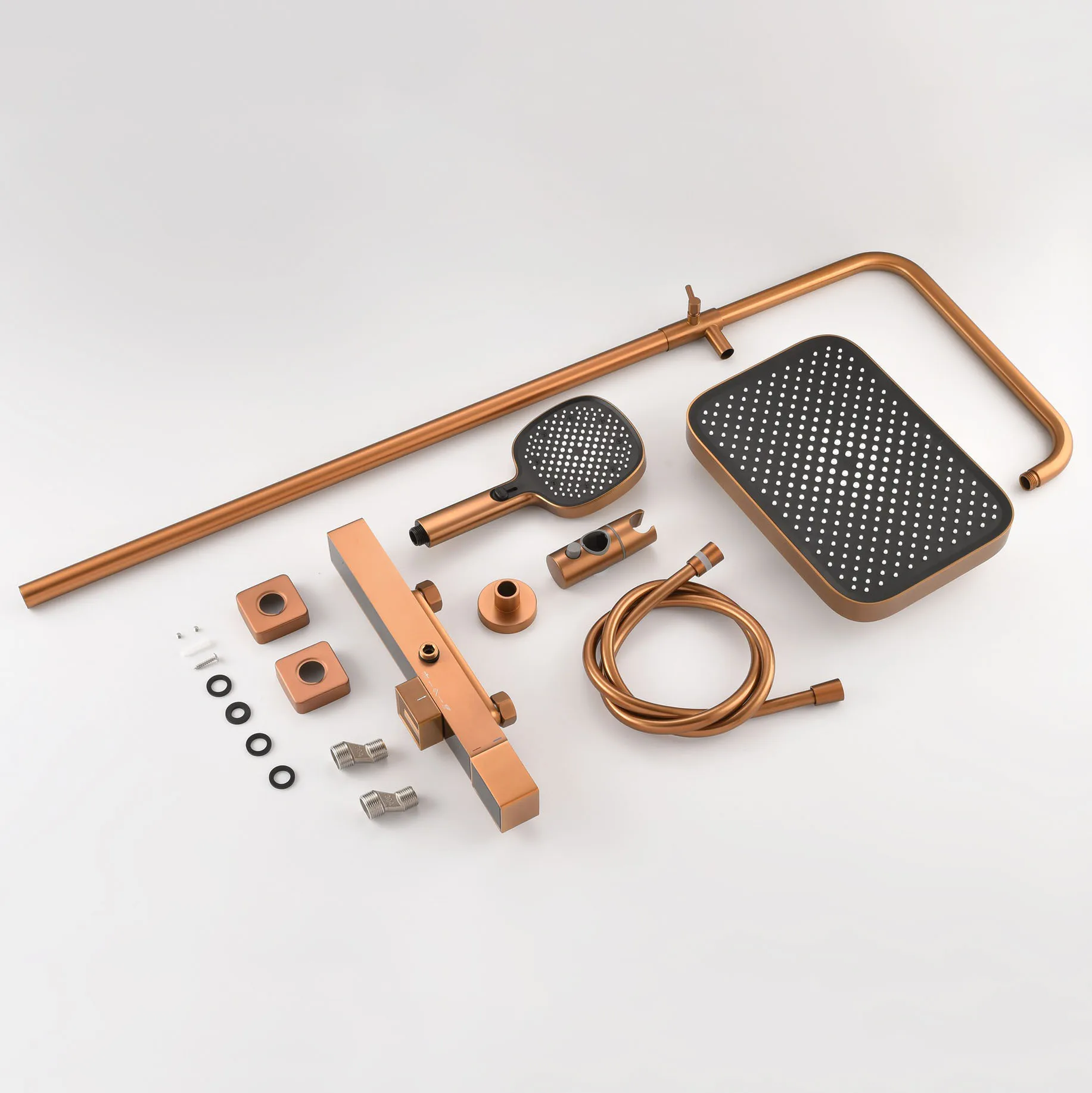 KEMAIDI Set Sistem Shower Kamar Mandi Warna Rose Gold dengan Kontrol Air Panas dan Dingin, Tombol Kuningan, Set Shower Tiga Fungsi dengan Shower Tangan