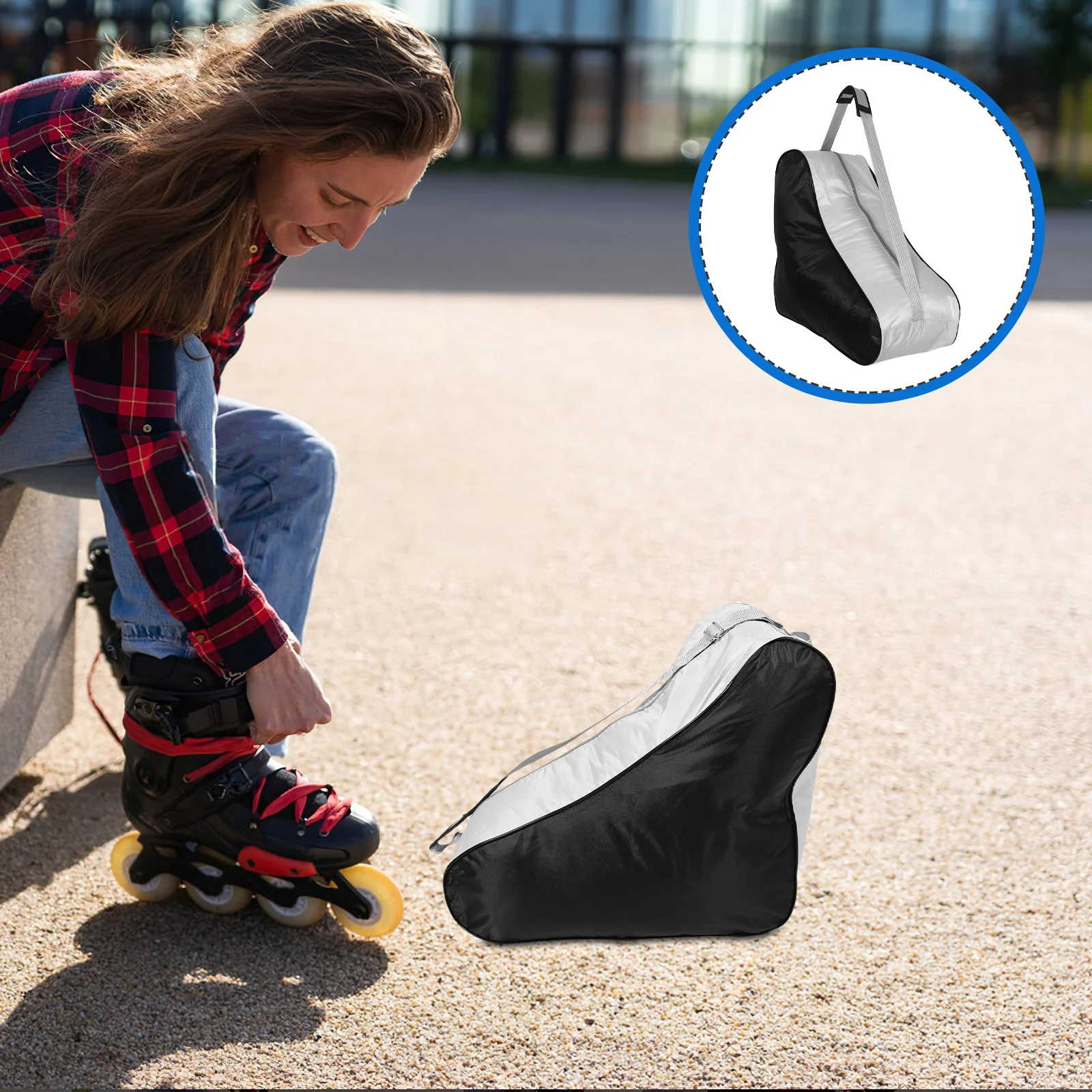 

Skateboard Roller Bag Shoes Carrying Ice Skates Case Triangle Storage Black Organizer Child