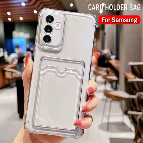 New Card Holder Wallet Cover for Samsung A54 A34 A14 A33 A52 A53 S23 S24 S22 Plus S21 FE A73 A72 A15 A25 A35 A55 5G Clear Case