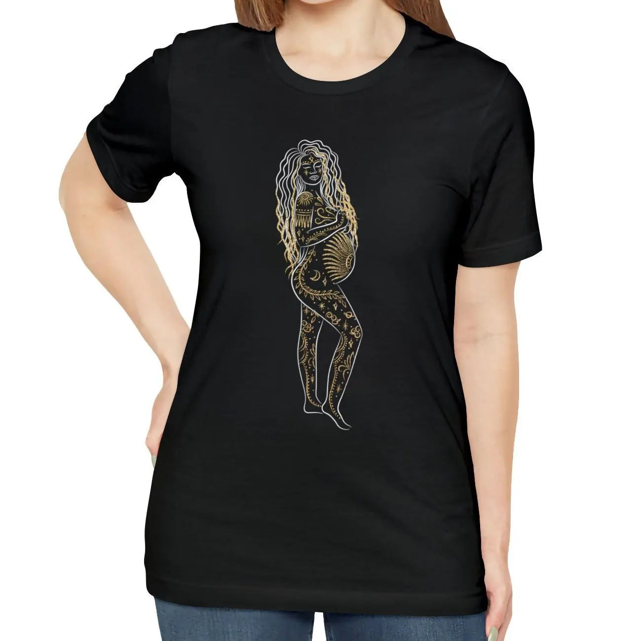 Mystical Pregnant Woman T Shirt Pregnancy Sun and Moon