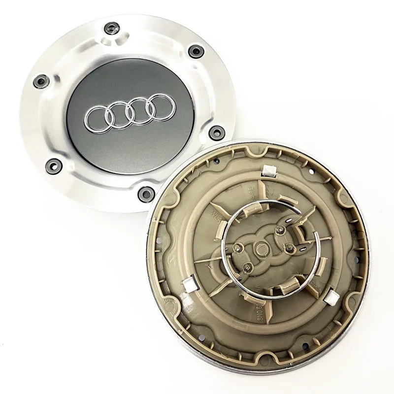 4 Pcs 8N0601165A 147mm 6 Hole Audi Car Wheel Center Caps Badge Rim Hubcap Logo Hub Cover Emblem Accessories 3D 4Ring Silver Gray