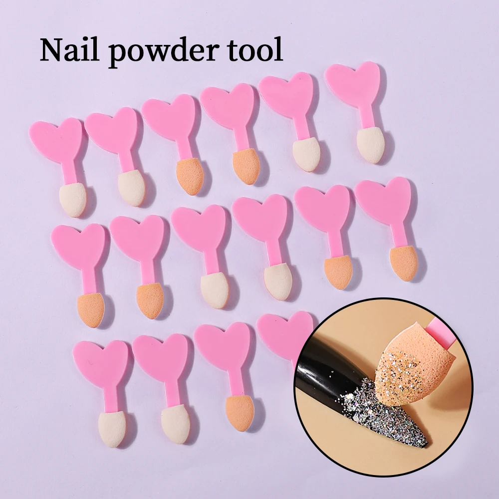 20/40Pcs New Nail Powder Brushes Pink Heart Sponge Applicator Mirror Chrome Pigment Easy Sponge Stick Cosmetic Makeup Tool