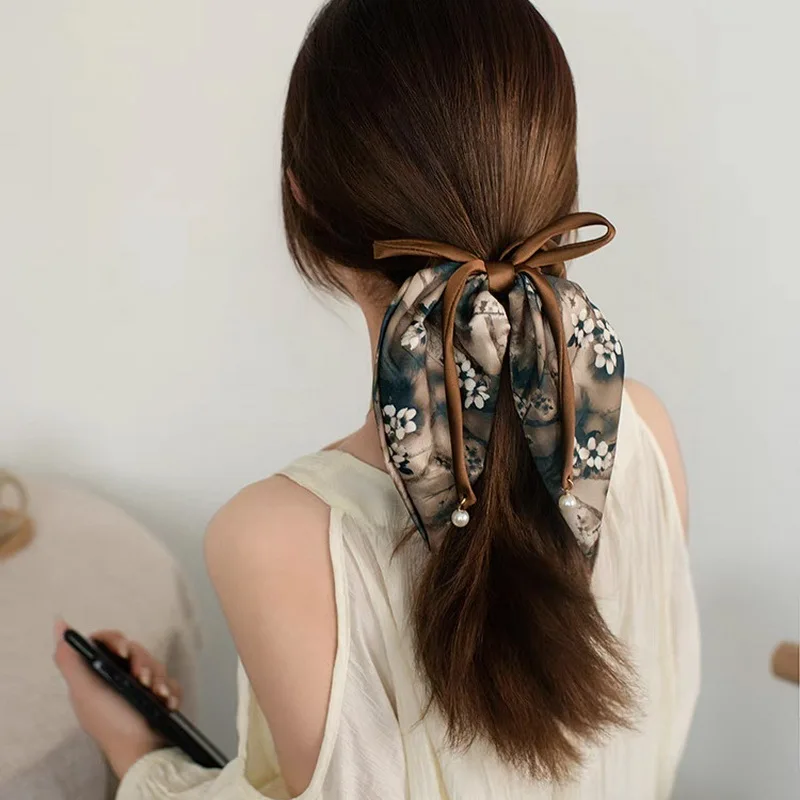 Korea Satin Bow hair bands For Women black elastic hair tie girls bows for hair coquette hairbands handkerchief scrunchies