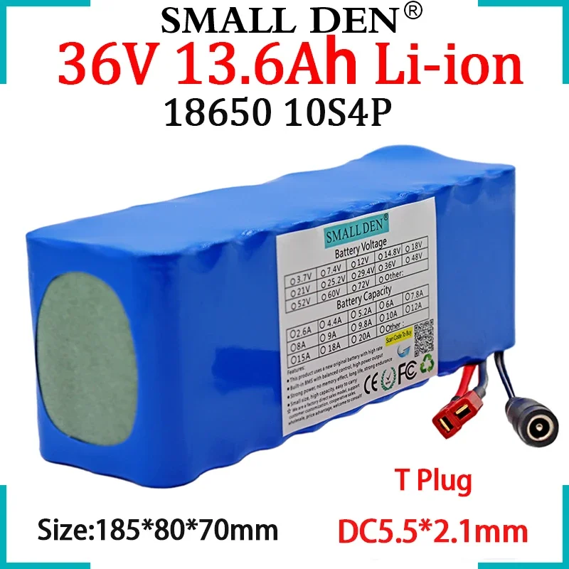 Paquete de batería de litio de 36V, 13,6 Ah, 10S4P, 18650, BMS integrado para dos ruedas eléctricas, triciclo, ciclomotor, lámpara LED, fuente de alimentación de 36V, nuevo