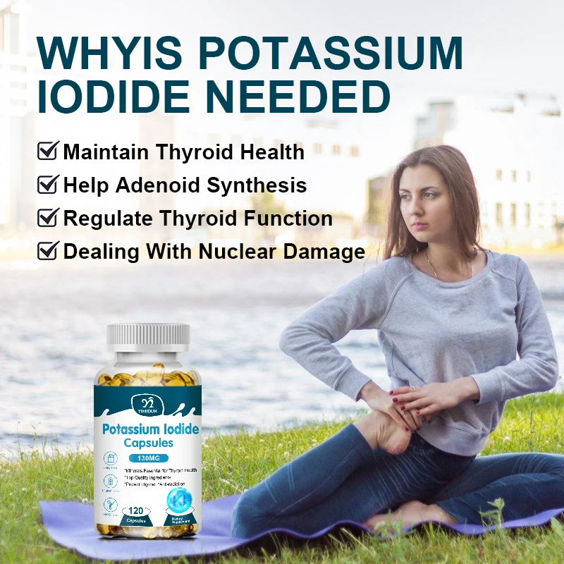 Potassium Iodide Supplement Capsules 130 mg Dietary Thyroid Support Protectant KI Iodine Tablets Vitamin Optimum Potassium