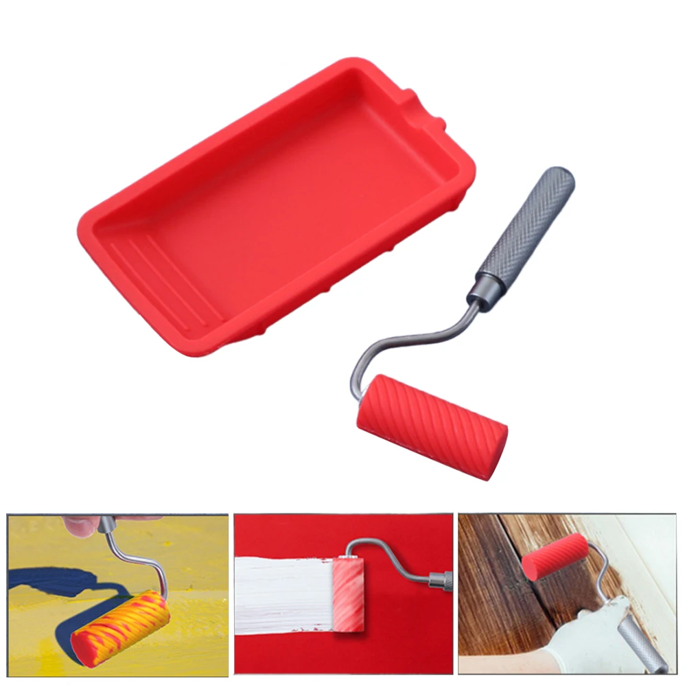 1 conjunto de bandeja de ferramentas de pintura rolo de silicone escova conjunto bandeja de pintura de silicone ferramenta de pintura recipiente bandeja ferramenta acessórios