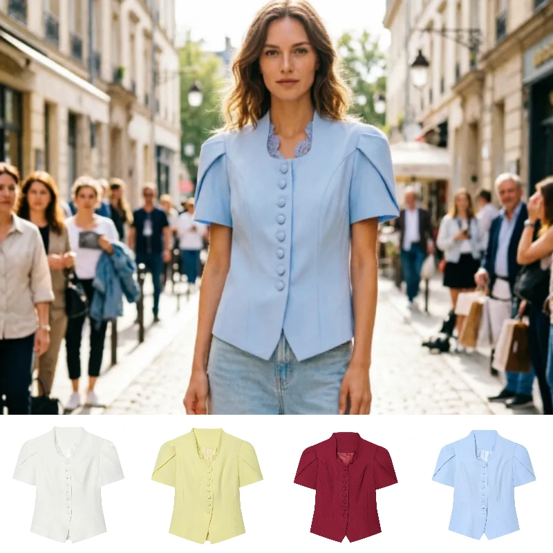 

Women's Top 2026 Summer New Fashion Exquisite Commuter Button-Decorated Street Style Short-Sleeve Blazer Vest Women's Jacket