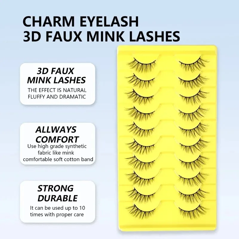 10 Pairs Fake Lashes Half Lashes Cat Eye Natural Long Wispy 3D Mink Eyelash Reusable Makeup Tool Faux Cils Fluffy Mink Lashes