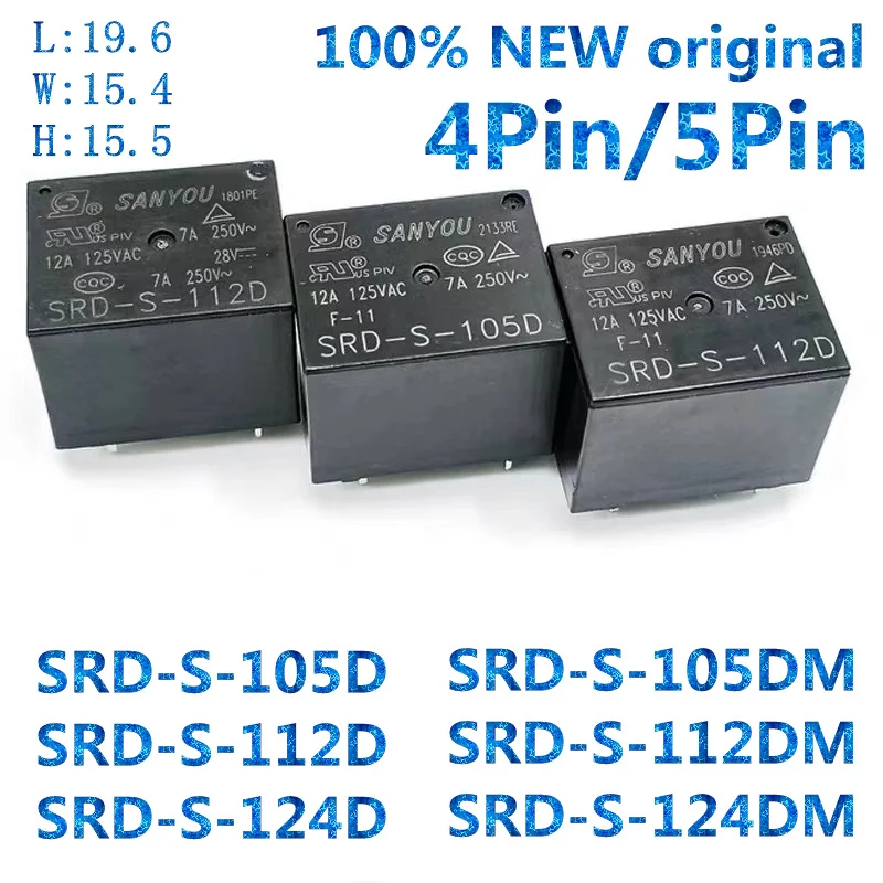 SRD-S 105D 112D 124DM Small Power Relays 4Pin/5Pin DC5V 12V 24VDC Electrical Component for Automation Control Systems