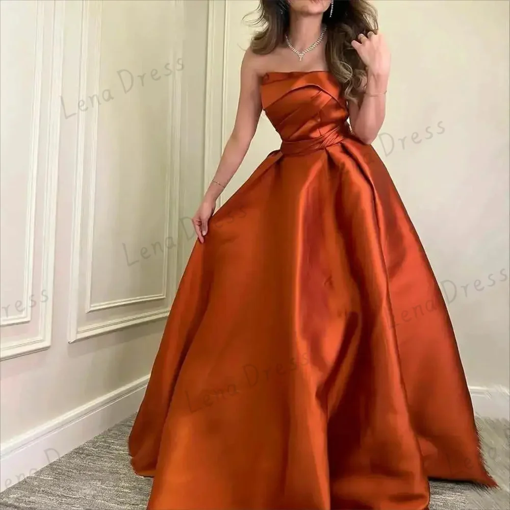 Lena Satin Line A Party Dress for Wedding Dresses Prom Dresses Sale Orange Color Long Skirt Royal Engagement Dress