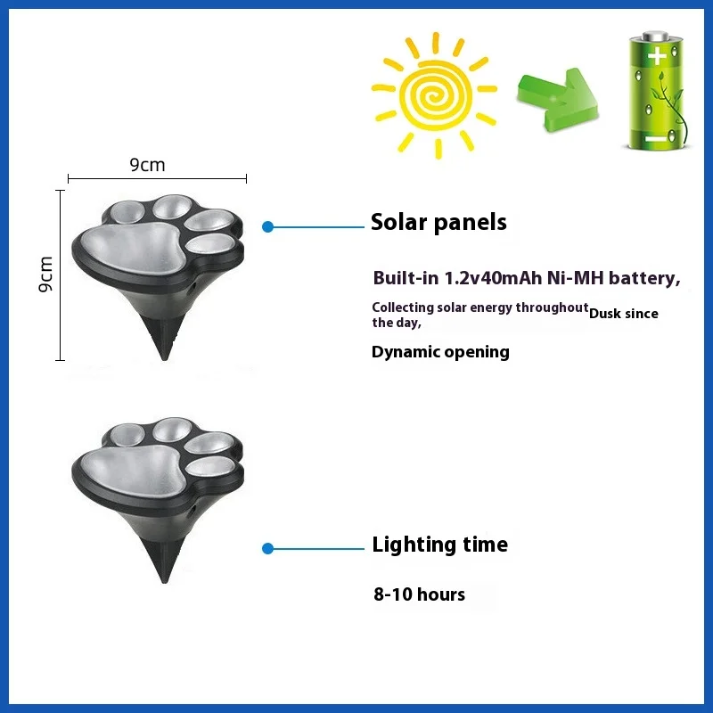 足跡ソーラー屋外ライト、ソーラーライト屋外猫足ライト、猫子犬動物ガーデンライトパスランプ歩道ライト