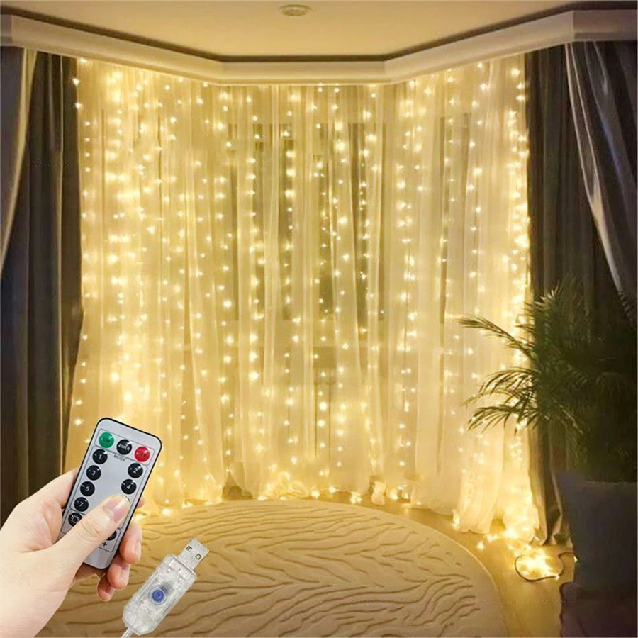 LED Curtain Lights on The Window USB Fairy Lights Festoon Remote Control 8 Modes Party Wedding Gift Wedding Garden Decoration
