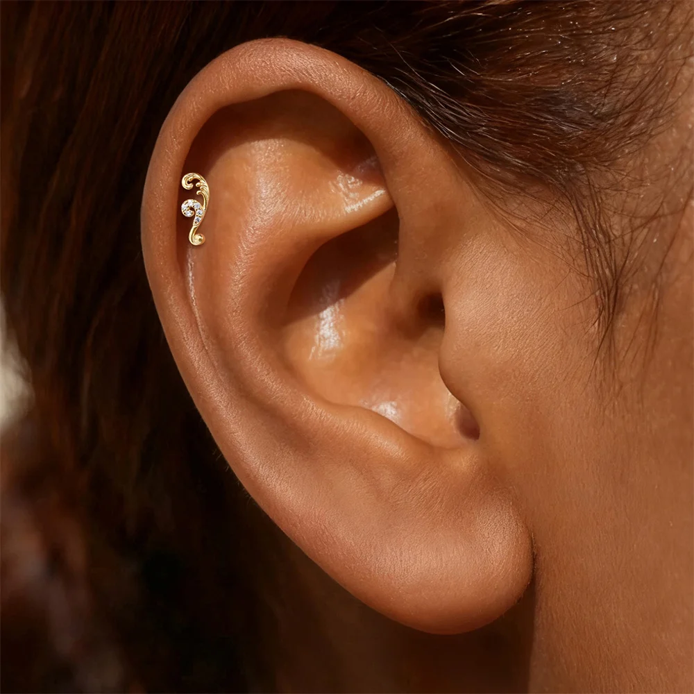 

Aide S925 Sterling Silver Vintage Wave Ornate Zircon Piercing Studs Baroque Vine & Star Cartilage Earrings for Women Jewelry